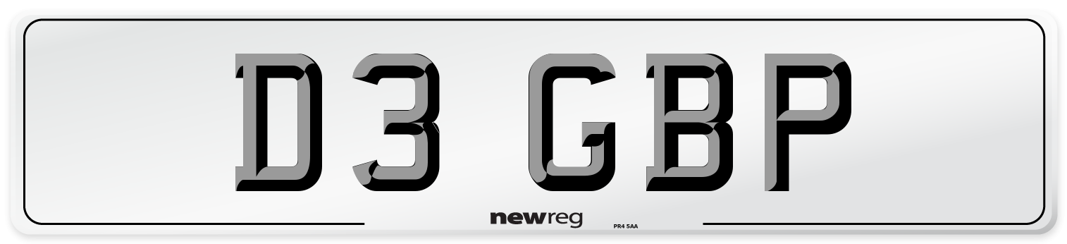 D3 GBP Number Plate from New Reg